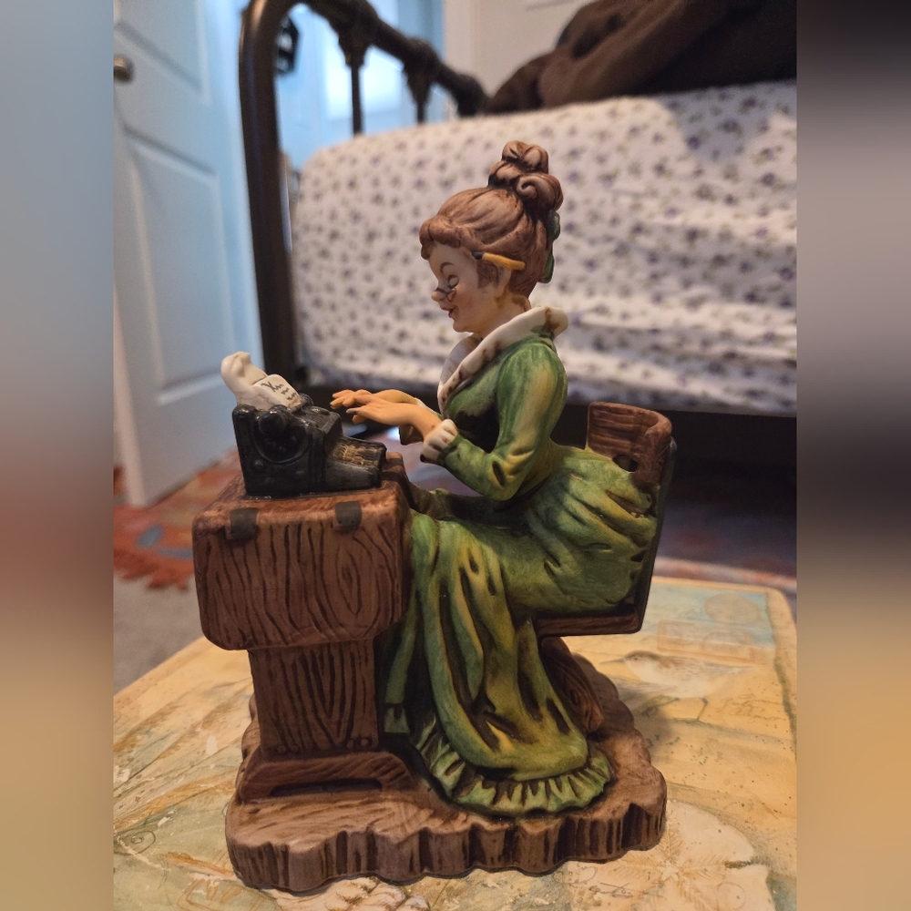 Lefton Green and Brown Lady at Typewriter Sculpture (#20)